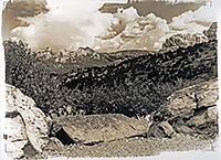 Sedona Arizona mountains in a distance with foreground rocks